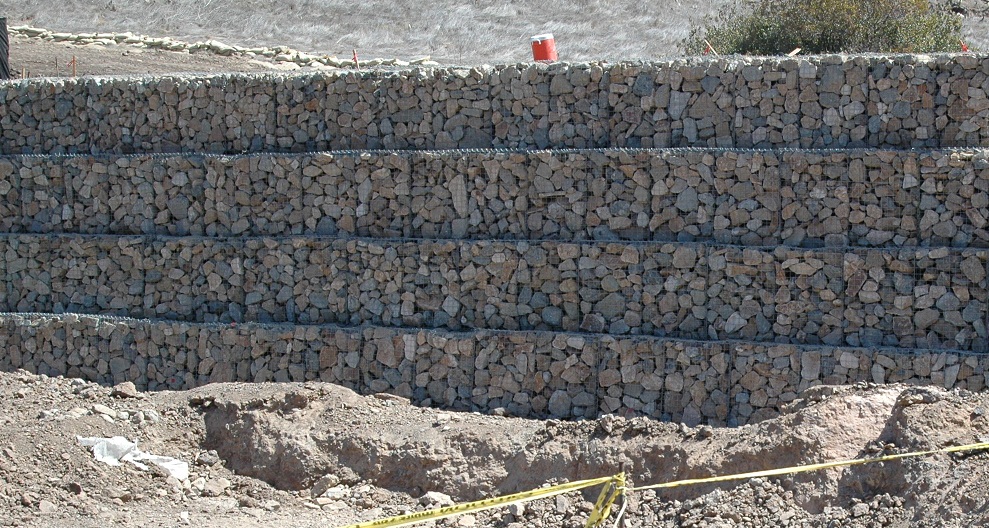 Gabion wall for slope stabilization