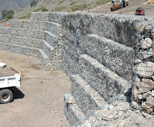 gabion baskets tower high to form wall